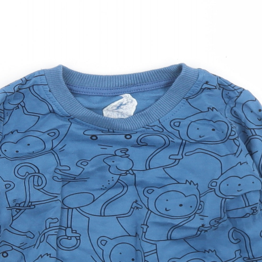 Preworn Boys Blue  Cotton Pullover Sweatshirt Size 2 Years   - Monkey Print