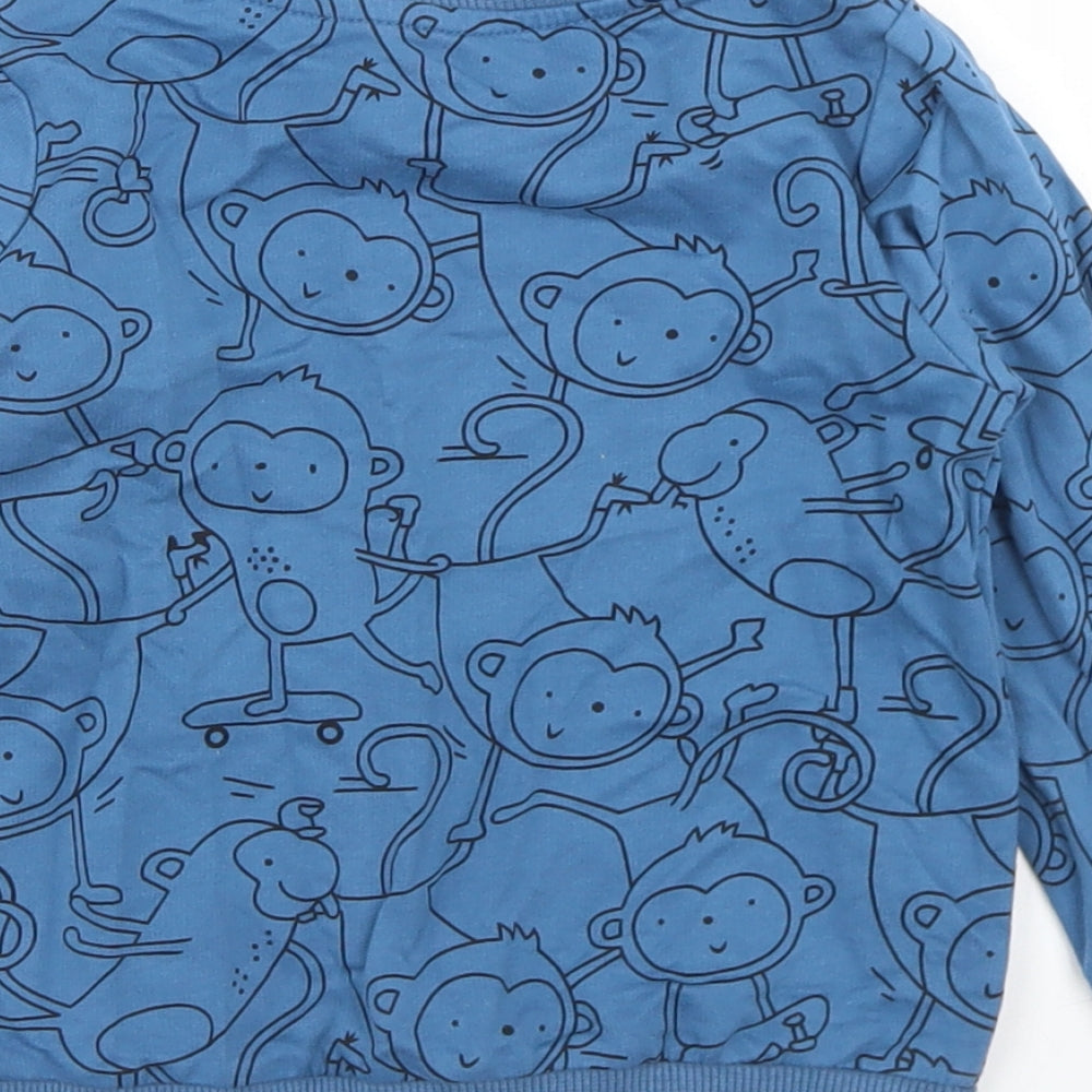 Preworn Boys Blue  Cotton Pullover Sweatshirt Size 2 Years   - Monkey Print