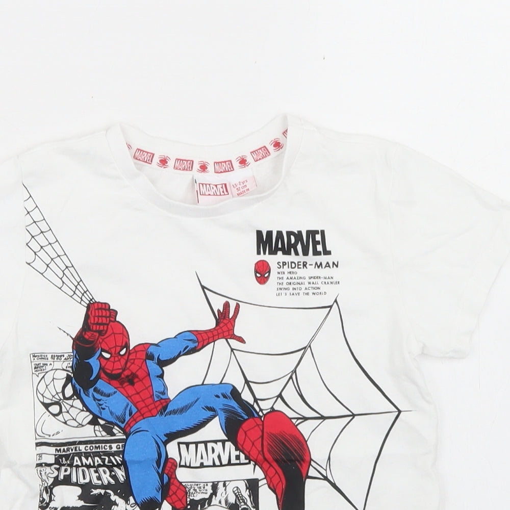 Marvel Boys White  Polyester Basic T-Shirt Size 18-24 Months Crew Neck  - Spider-Man