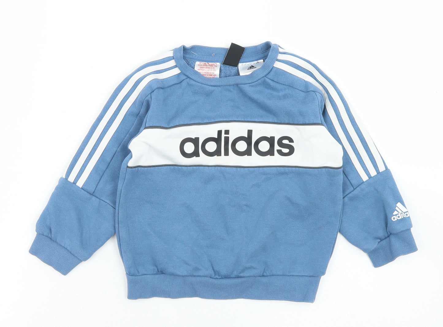 adidas Boys Blue  Cotton Pullover Casual Size 18-24 Months Crew Neck