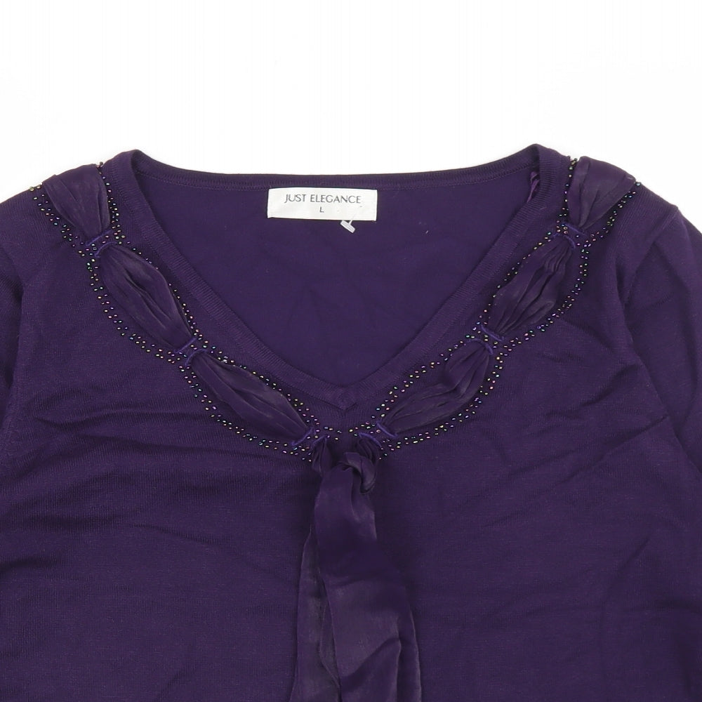 Just Elegance Womens Purple Scoop Neck  Viscose Pullover Jumper Size L