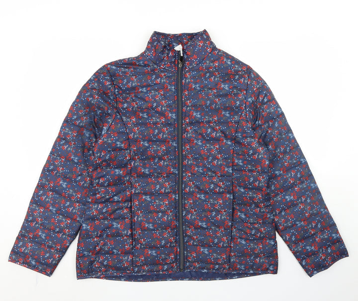 Anna De Lancay Womens Blue Floral Puffer Jacket Jacket Size M Zip