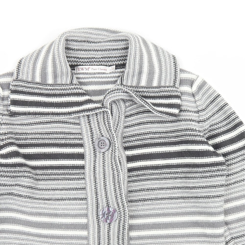 EWM Womens Grey Collared Striped Acrylic Cardigan Jumper Size 10
