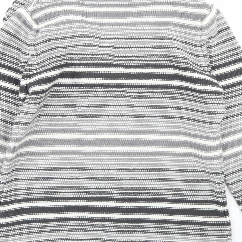 EWM Womens Grey Collared Striped Acrylic Cardigan Jumper Size 10