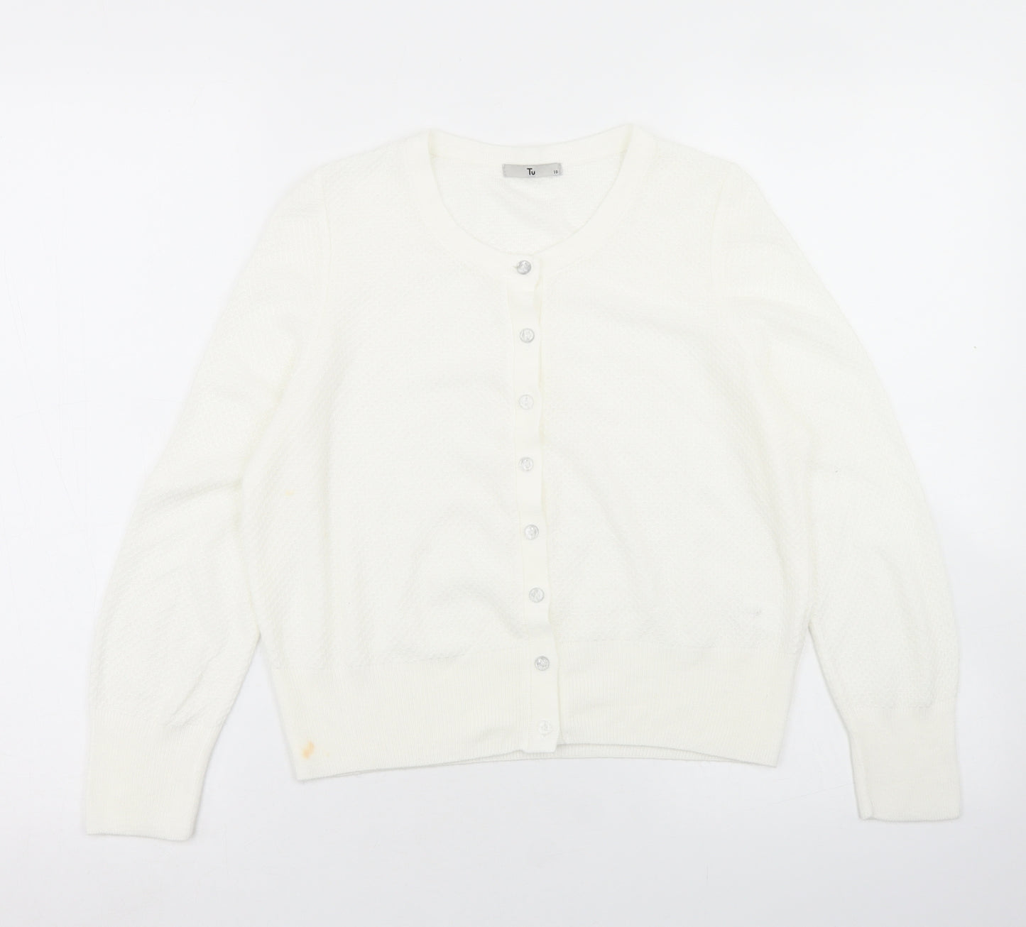 TU Womens White Crew Neck  Acrylic Cardigan Jumper Size 10
