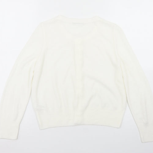 TU Womens White Crew Neck  Acrylic Cardigan Jumper Size 10