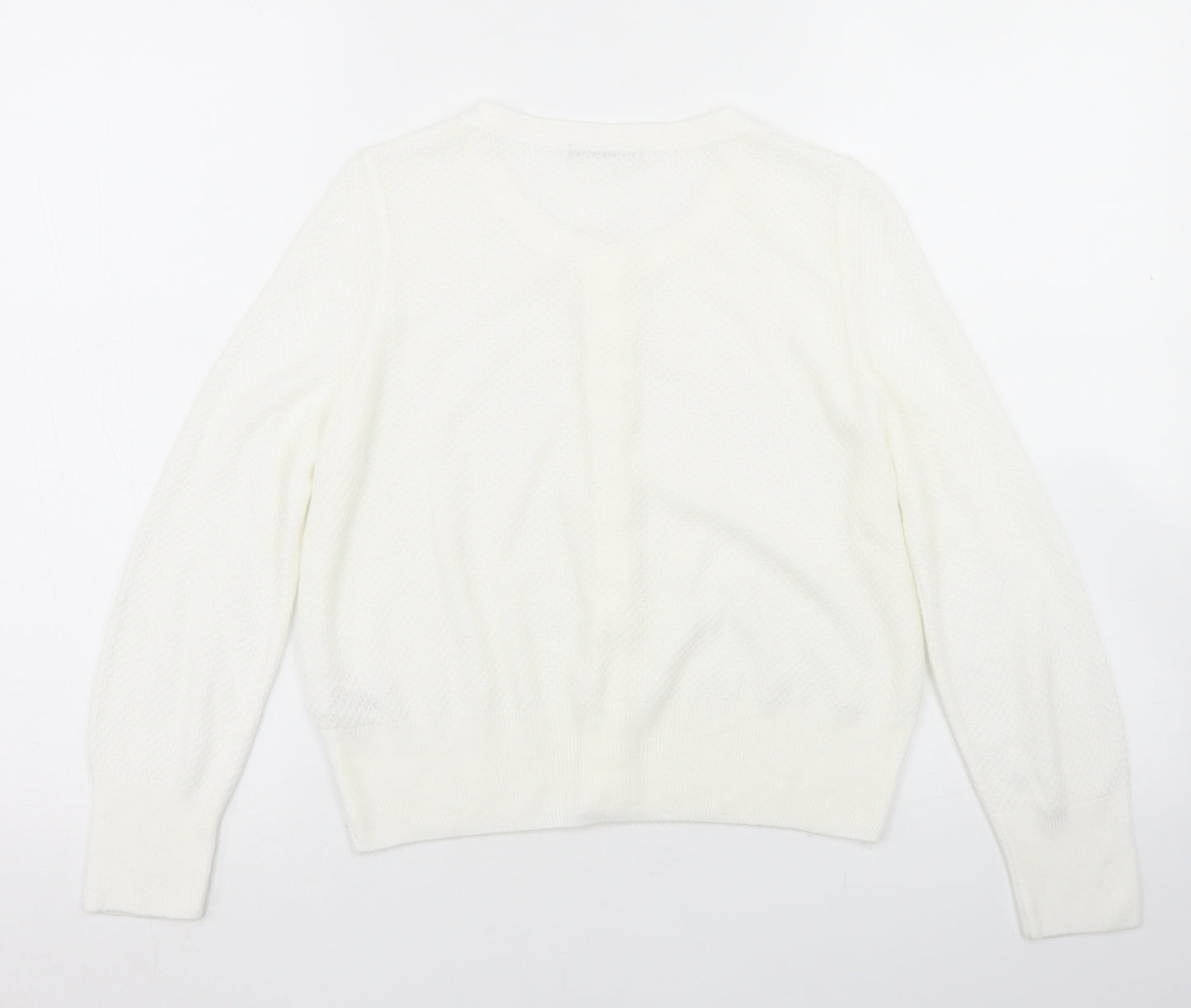 TU Womens White Crew Neck  Acrylic Cardigan Jumper Size 10