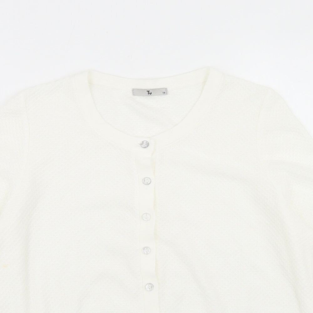 TU Womens White Crew Neck  Acrylic Cardigan Jumper Size 10