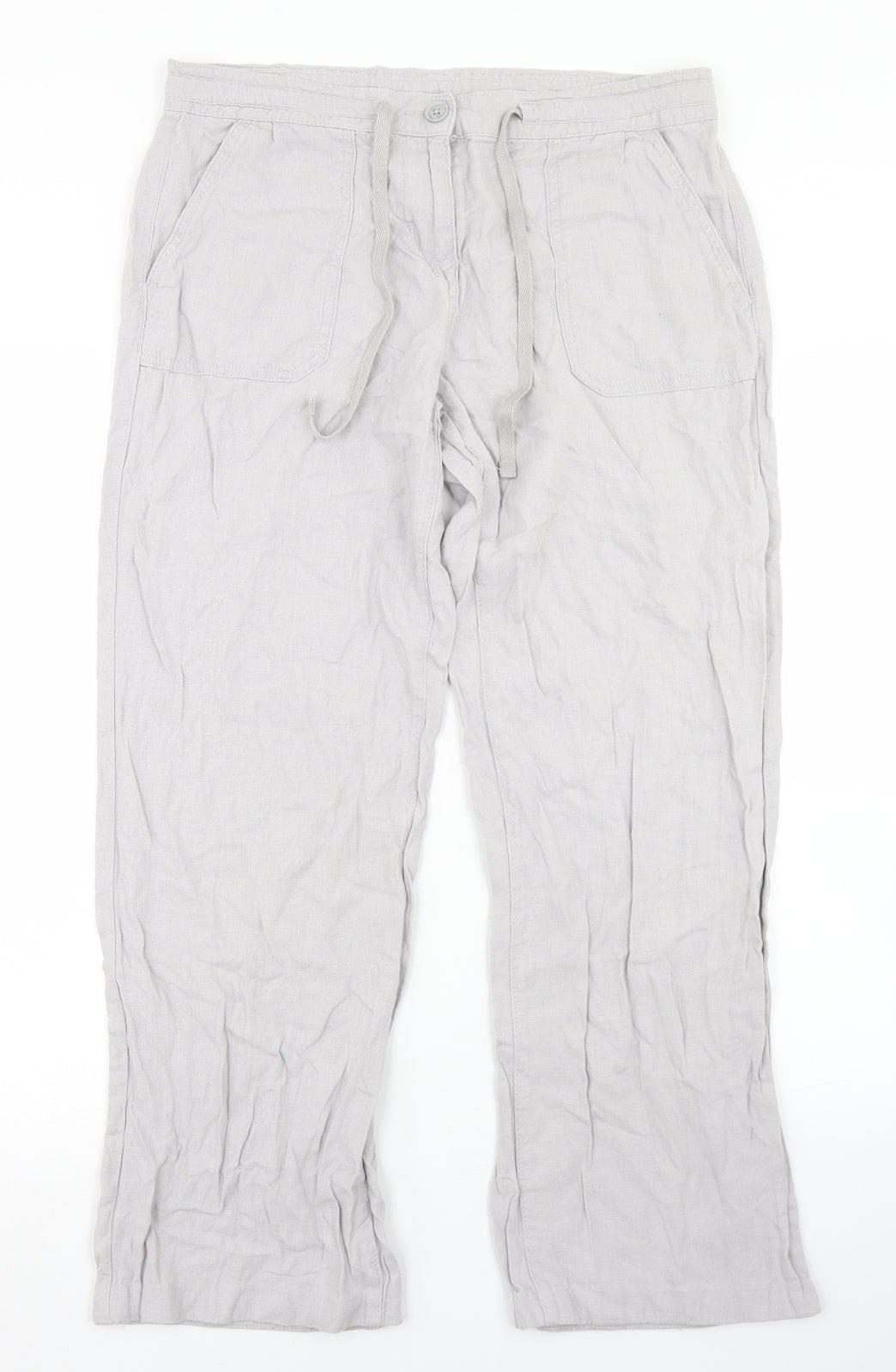 NEXT Womens Grey  Linen Cargo Trousers Size 12 L27 in Regular Button