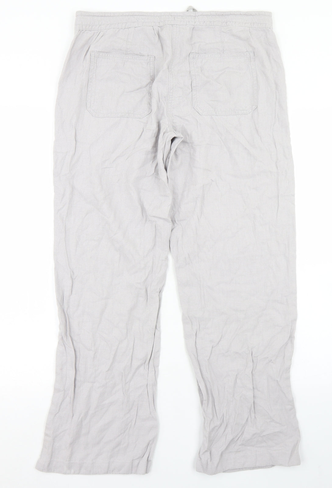 NEXT Womens Grey  Linen Cargo Trousers Size 12 L27 in Regular Button