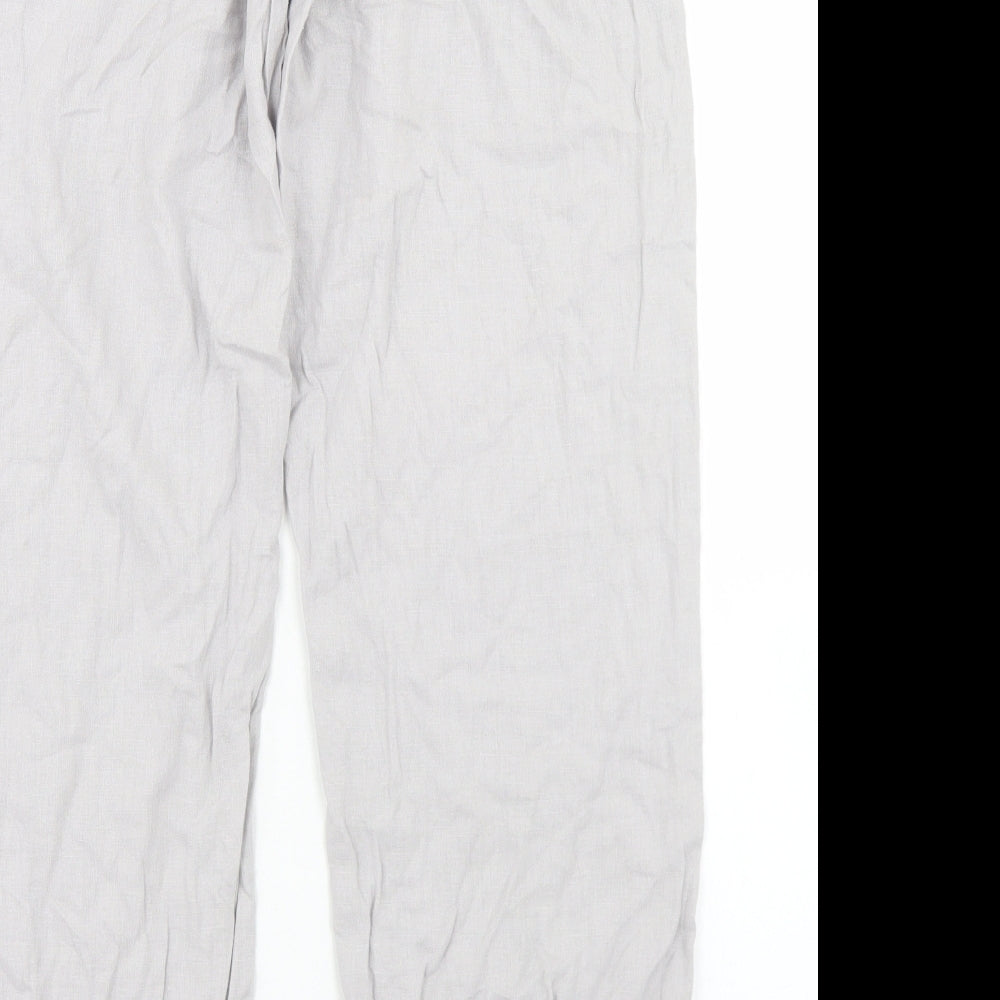 NEXT Womens Grey  Linen Cargo Trousers Size 12 L27 in Regular Button