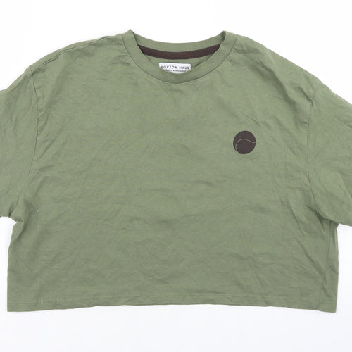 Hoxton Haus Womens Green  Cotton Cropped T-Shirt Size M Crew Neck