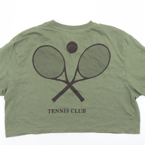 Hoxton Haus Womens Green  Cotton Cropped T-Shirt Size M Crew Neck