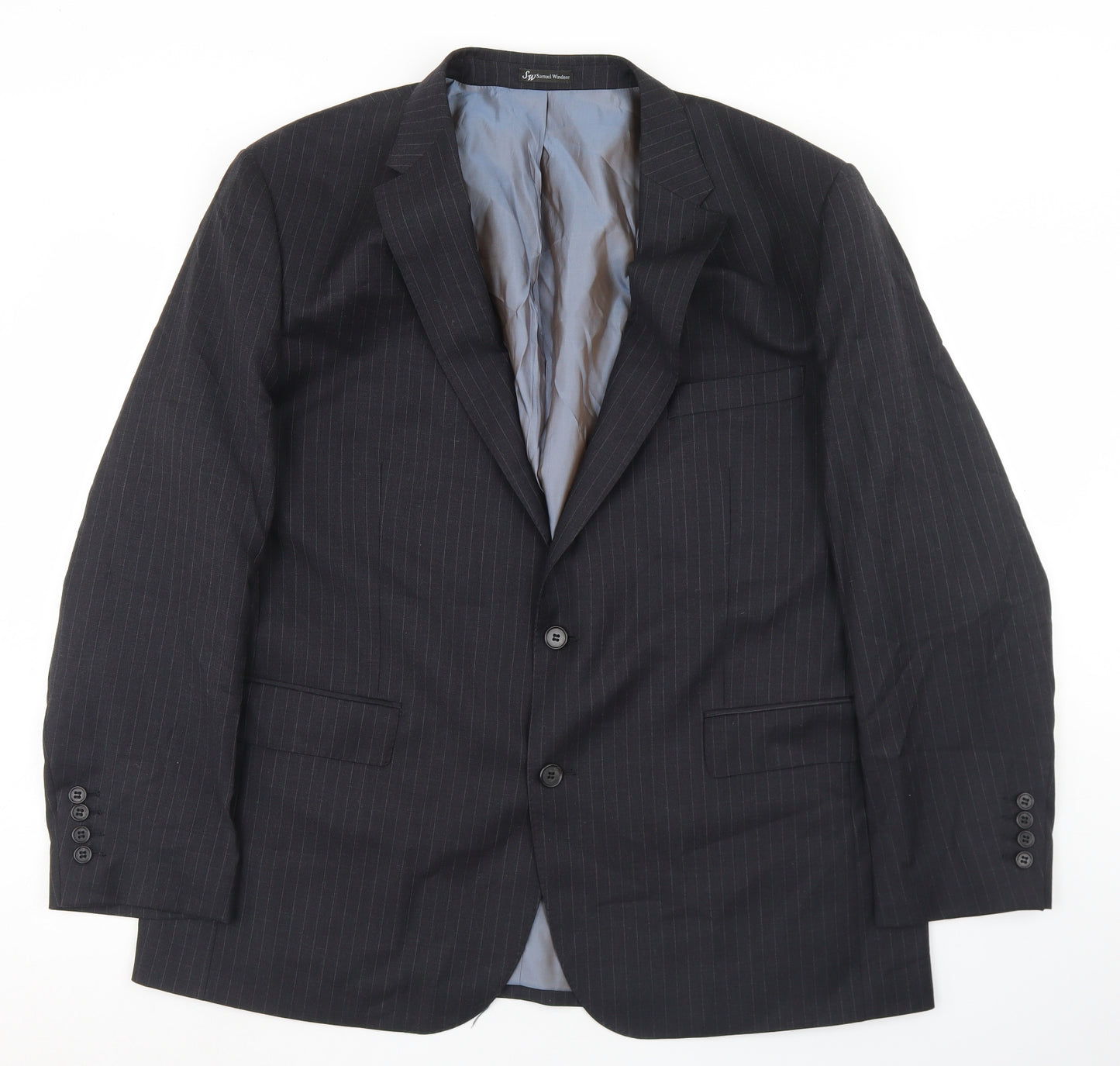Samuel Windsor Mens Black Striped Wool Jacket Blazer Size 46