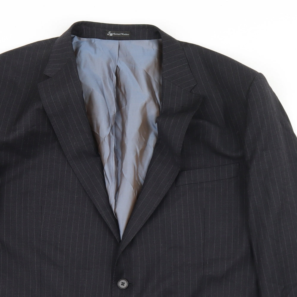 Samuel Windsor Mens Black Striped Wool Jacket Blazer Size 46