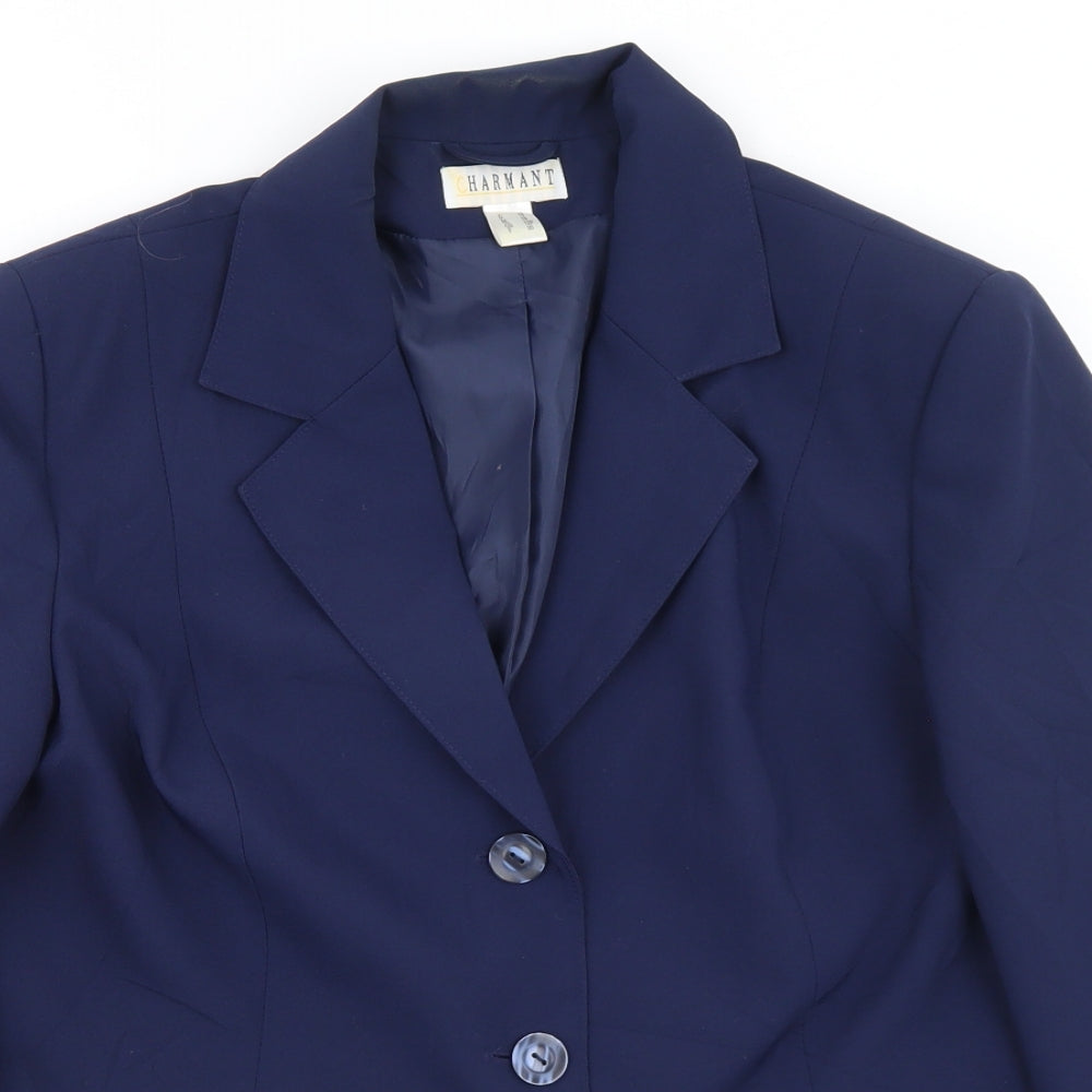 Harmant Womens Blue  Polyester Jacket Blazer Size 12