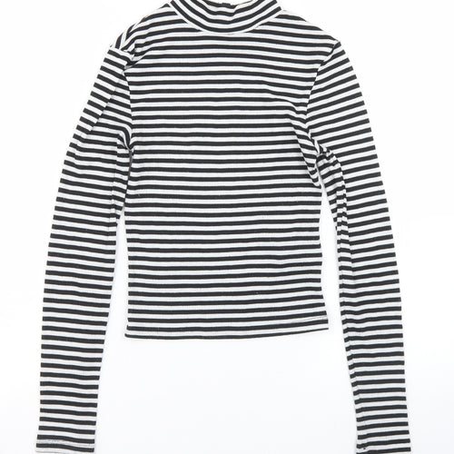 Divided Womens Black Striped Polyester Cropped T-Shirt Size XS Mock Neck