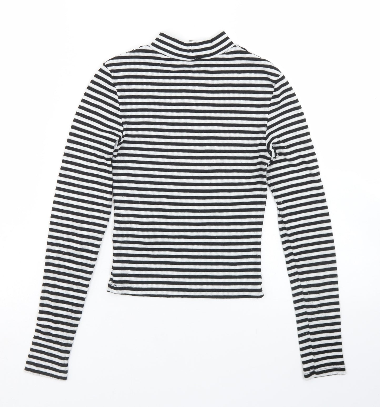 Divided Womens Black Striped Polyester Cropped T-Shirt Size XS Mock Neck