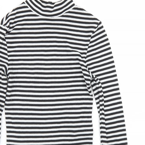 Divided Womens Black Striped Polyester Cropped T-Shirt Size XS Mock Neck