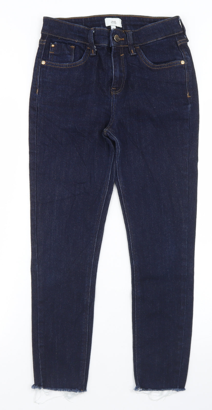 River Island Womens Blue  Cotton Cropped Jeans Size 8 L24 in Regular Button
