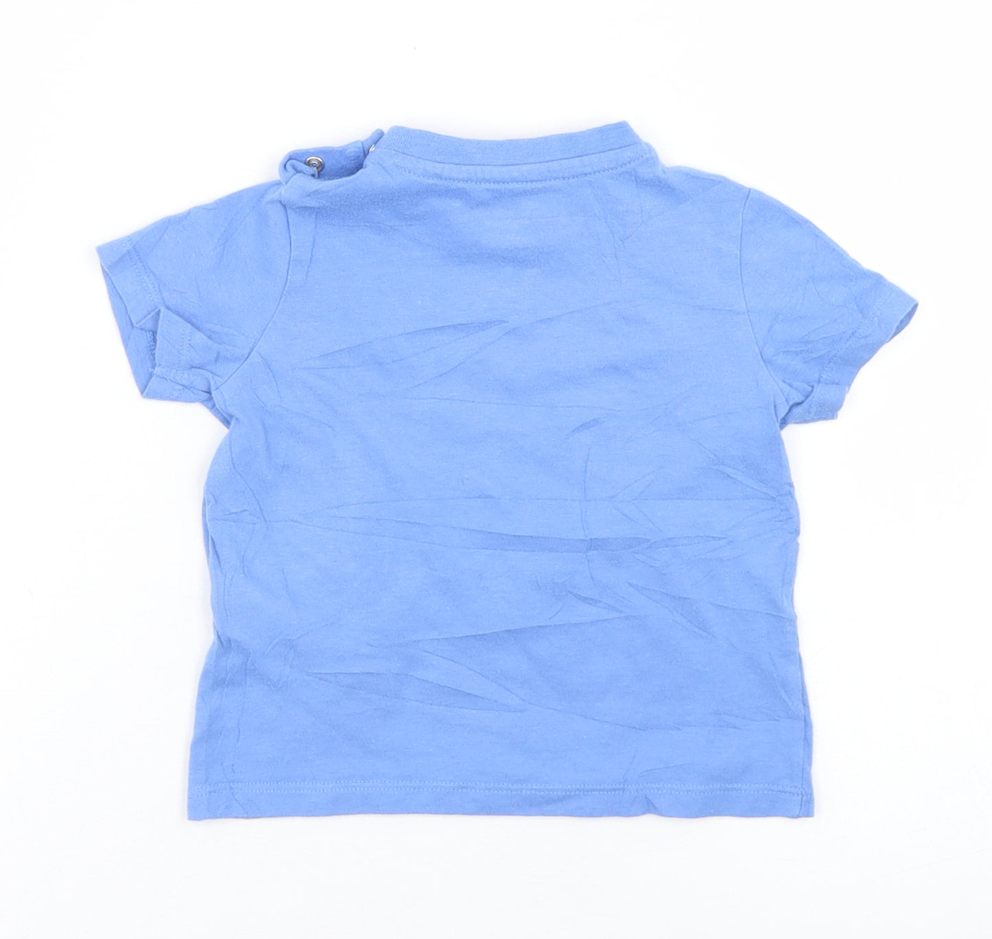 F&F Boys Blue  Cotton Basic T-Shirt Size 9-12 Months Crew Neck Snap - Mummy