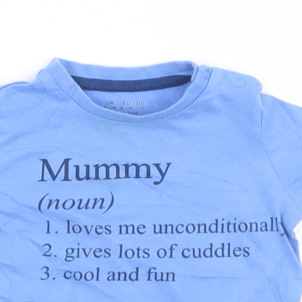 F&F Boys Blue  Cotton Basic T-Shirt Size 9-12 Months Crew Neck Snap - Mummy