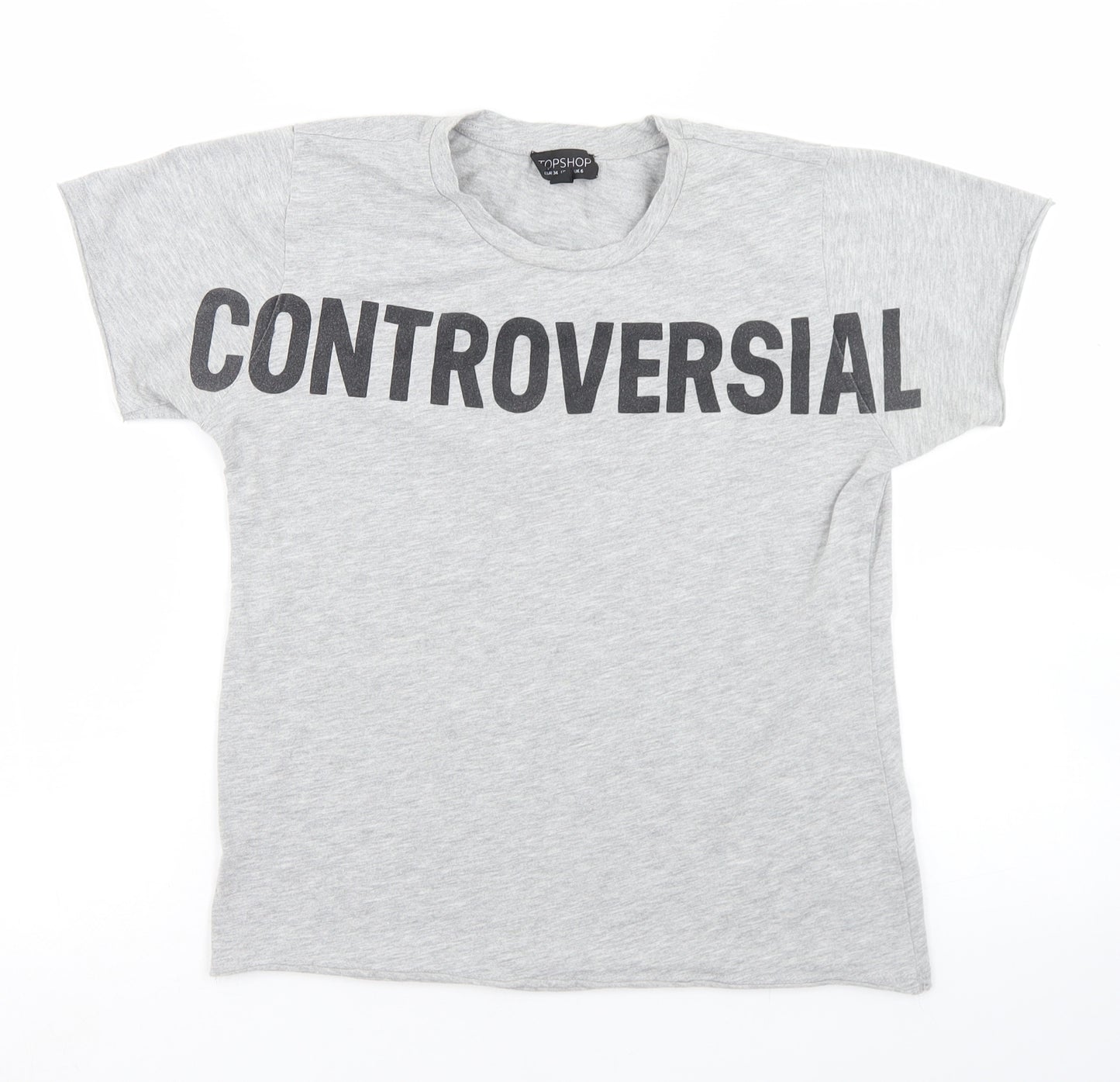 Topshop Womens Grey  Polyester Basic T-Shirt Size 6 Crew Neck