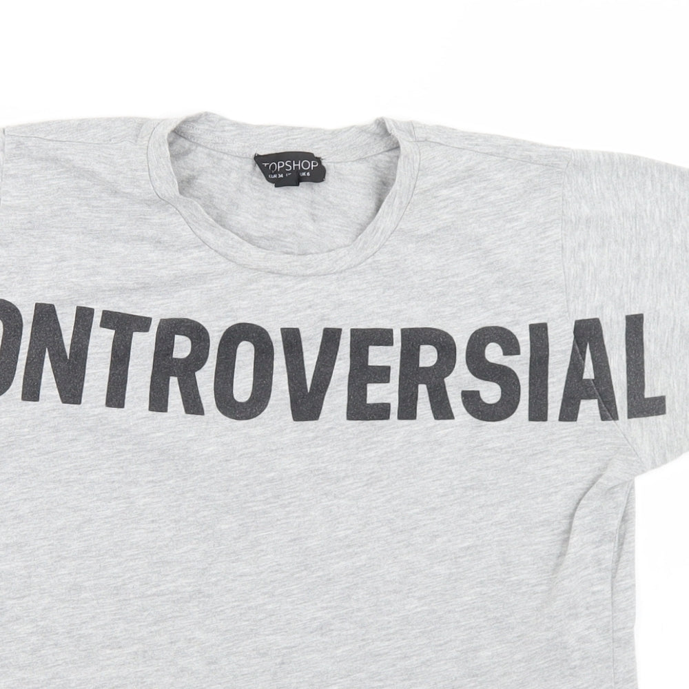 Topshop Womens Grey  Polyester Basic T-Shirt Size 6 Crew Neck