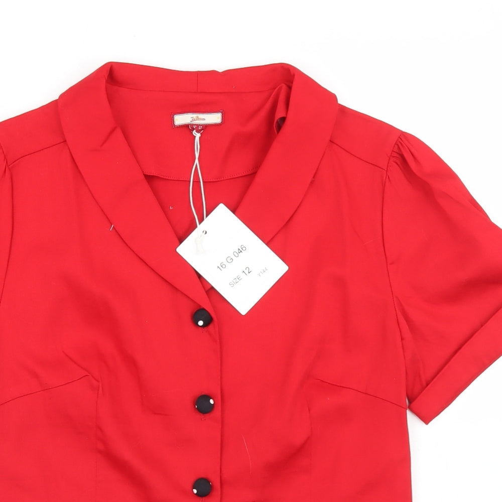 Joe Browns Womens Red  Cotton Basic Button-Up Size 12 Collared