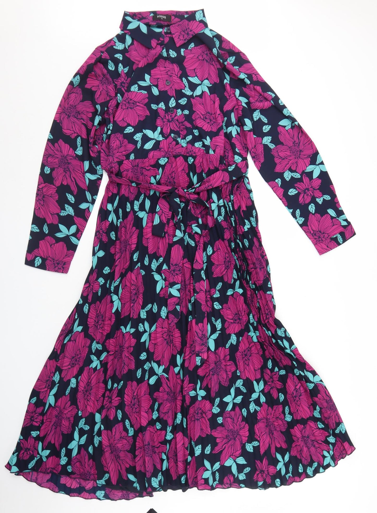 Klass Womens Purple Floral Polyester Fit & Flare  Size 14  Collared Button