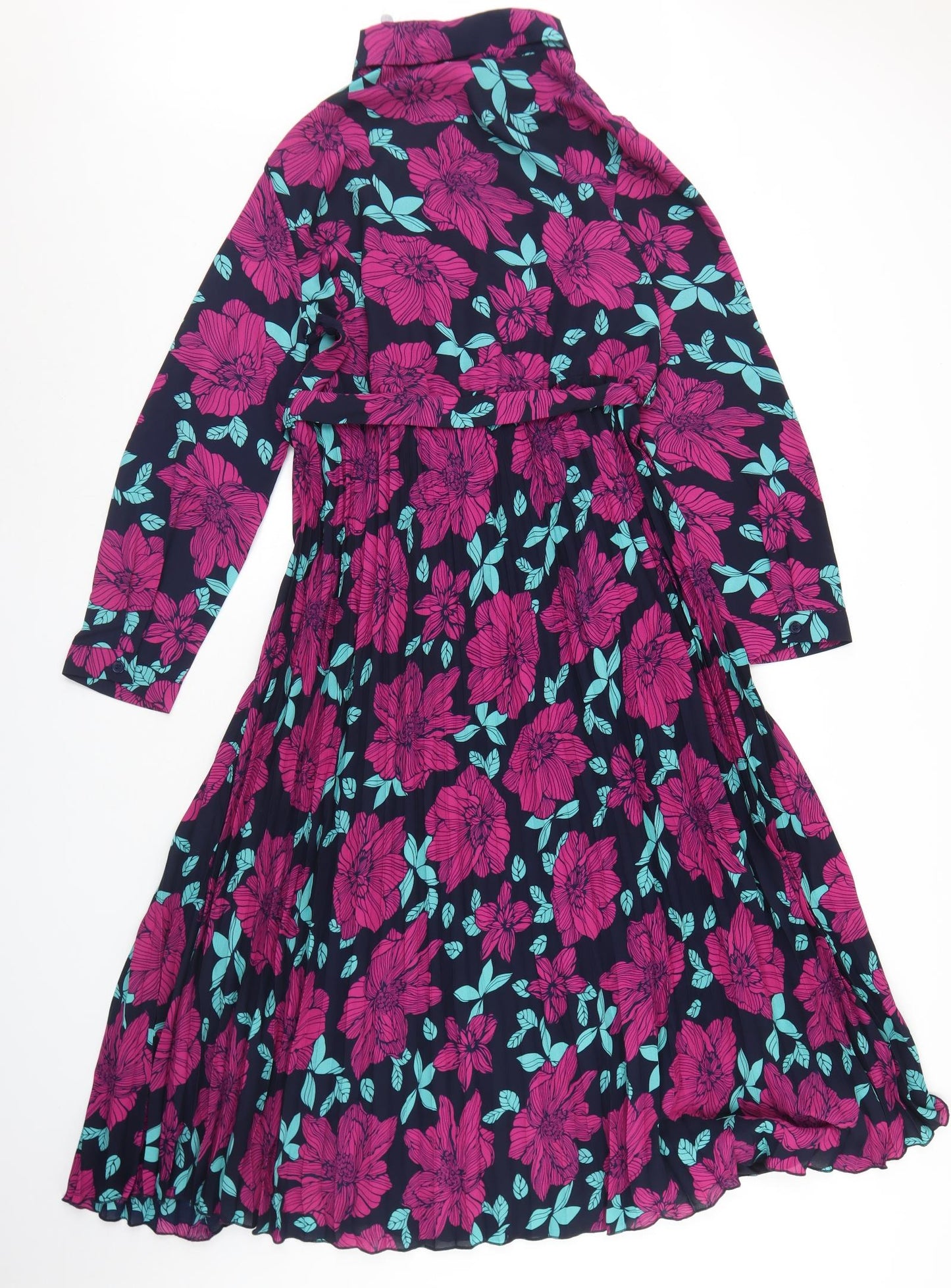 Klass Womens Purple Floral Polyester Fit & Flare  Size 14  Collared Button