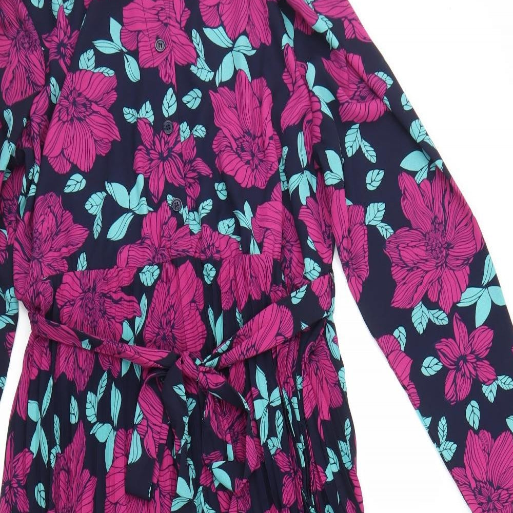 Klass Womens Purple Floral Polyester Fit & Flare  Size 14  Collared Button