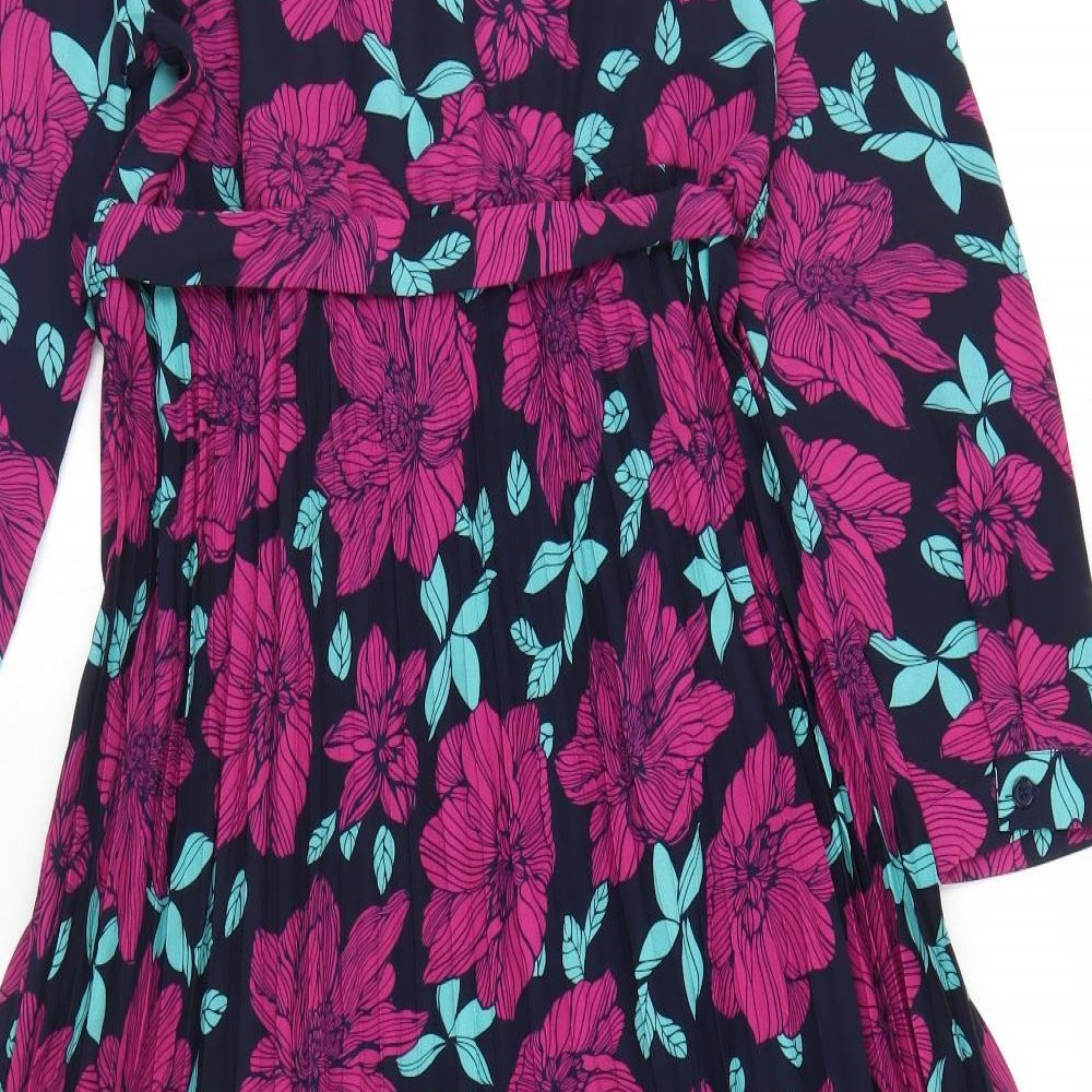 Klass Womens Purple Floral Polyester Fit & Flare  Size 14  Collared Button
