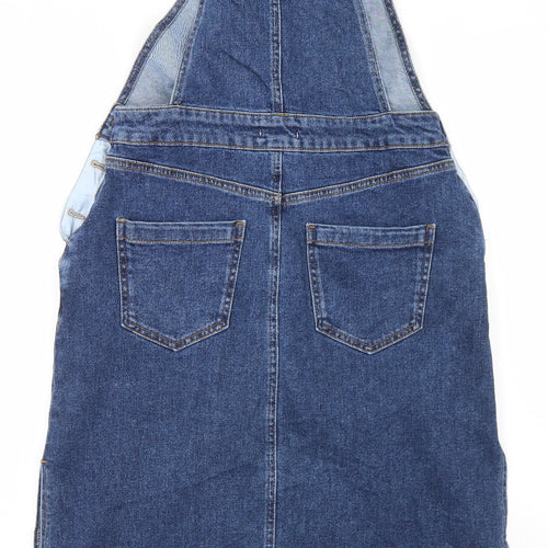 Warehouse Womens Blue  Cotton Pinafore/Dungaree Dress  Size 12  Square Neck Button