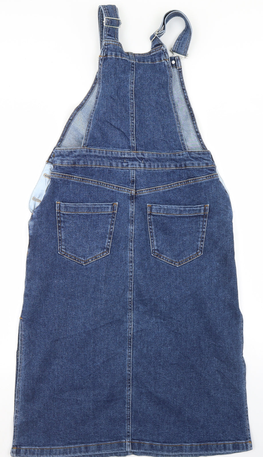 Warehouse Womens Blue  Cotton Pinafore/Dungaree Dress  Size 12  Square Neck Button