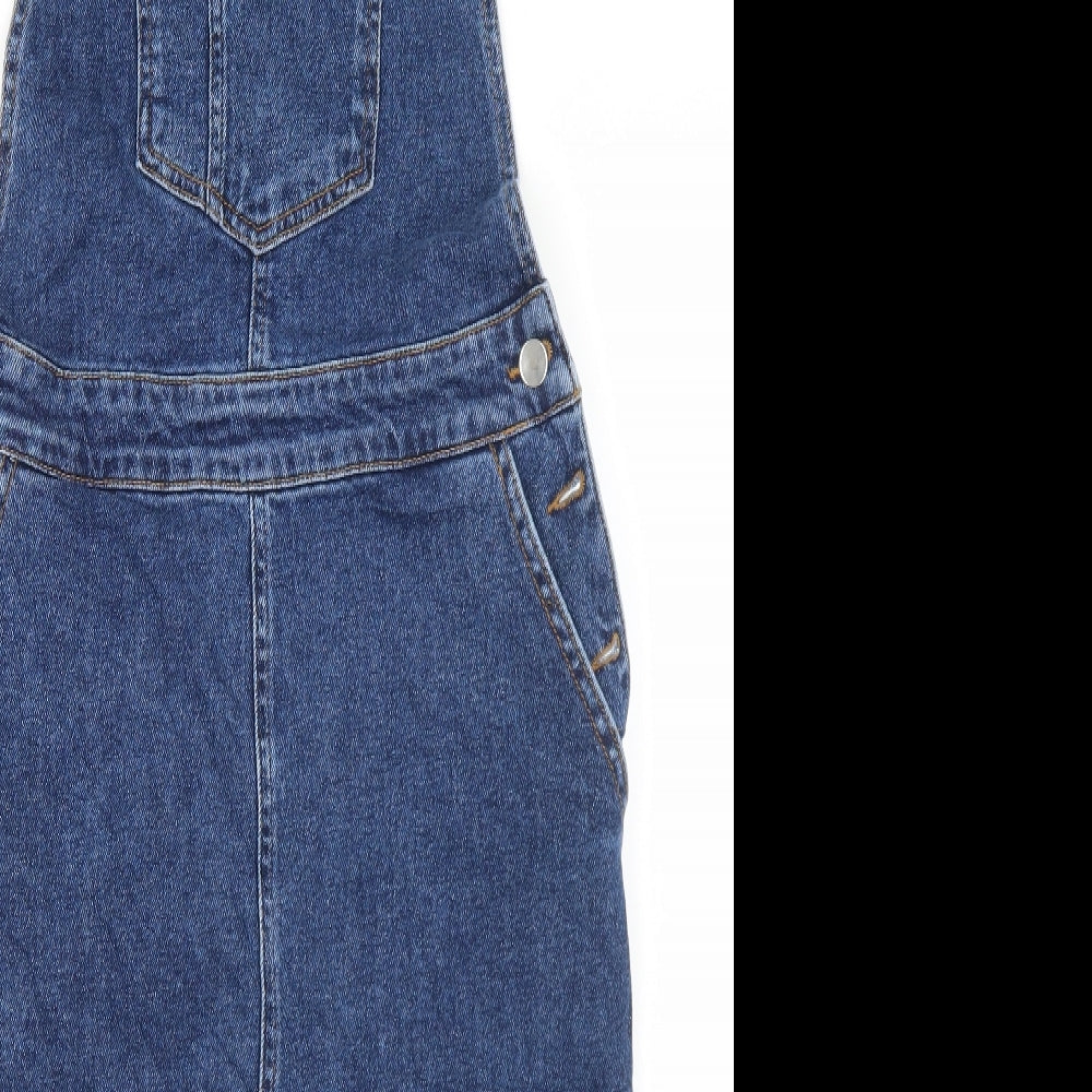 Warehouse Womens Blue  Cotton Pinafore/Dungaree Dress  Size 12  Square Neck Button