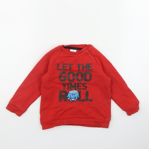 F&F Boys Red  Cotton Pullover Jumper Size 6-9 Months  Snap - 'Let the good times roll'