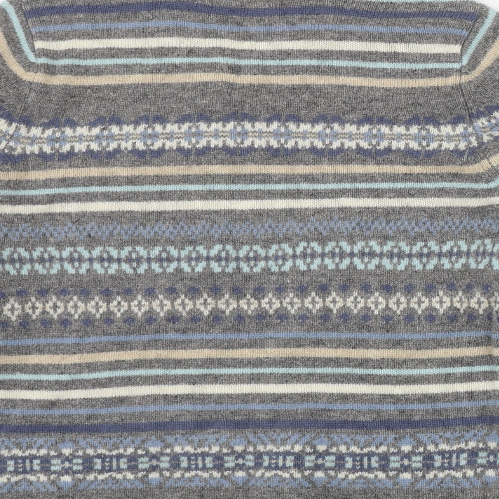 M&Co Womens Grey V-Neck Fair Isle Wool Pullover Jumper Size M