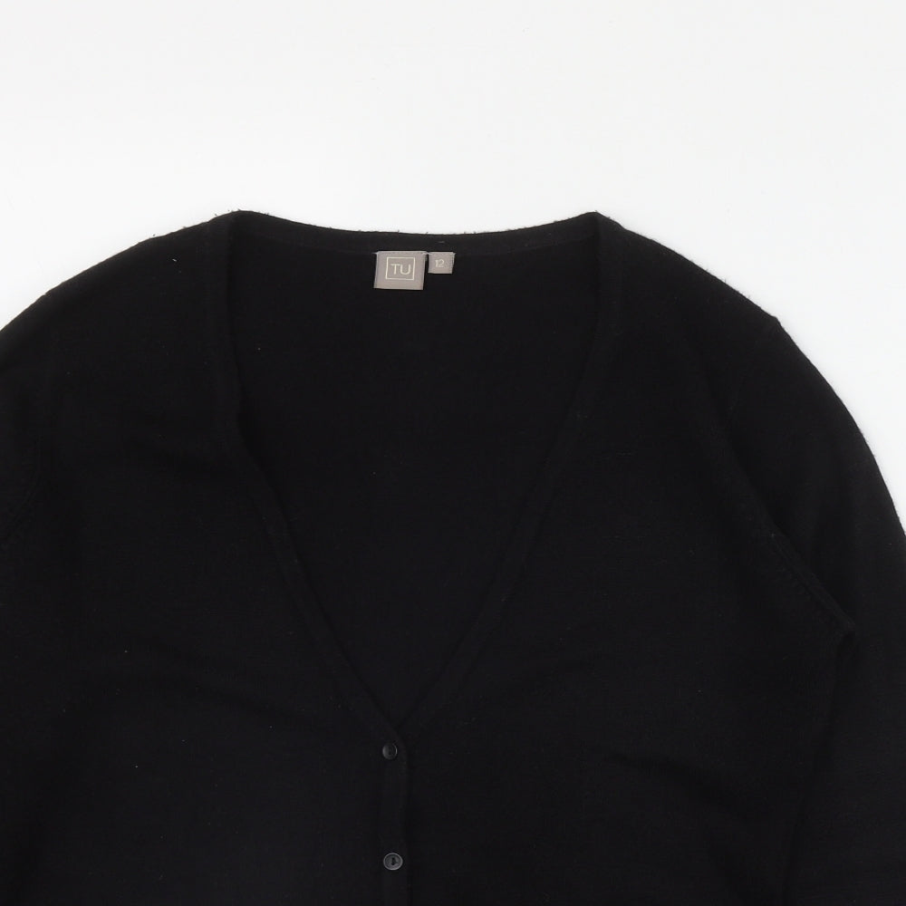 TU Womens Black V-Neck  Acrylic Cardigan Jumper Size 12