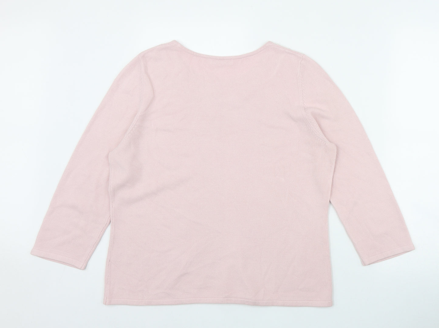 Berkertex Womens Pink Round Neck  Acrylic Pullover Jumper Size 16   - Embroidered Flowers