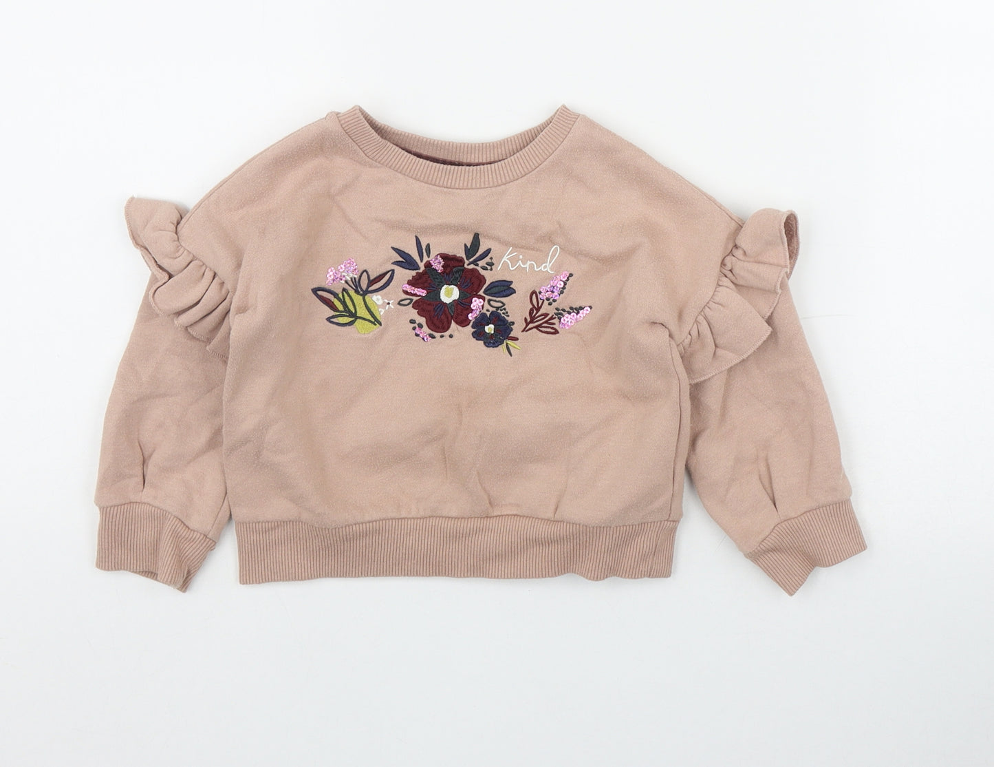 Nutmeg Girls Pink  Cotton Pullover Jumper Size 12-18 Months  Pullover - Embroidered Flowers