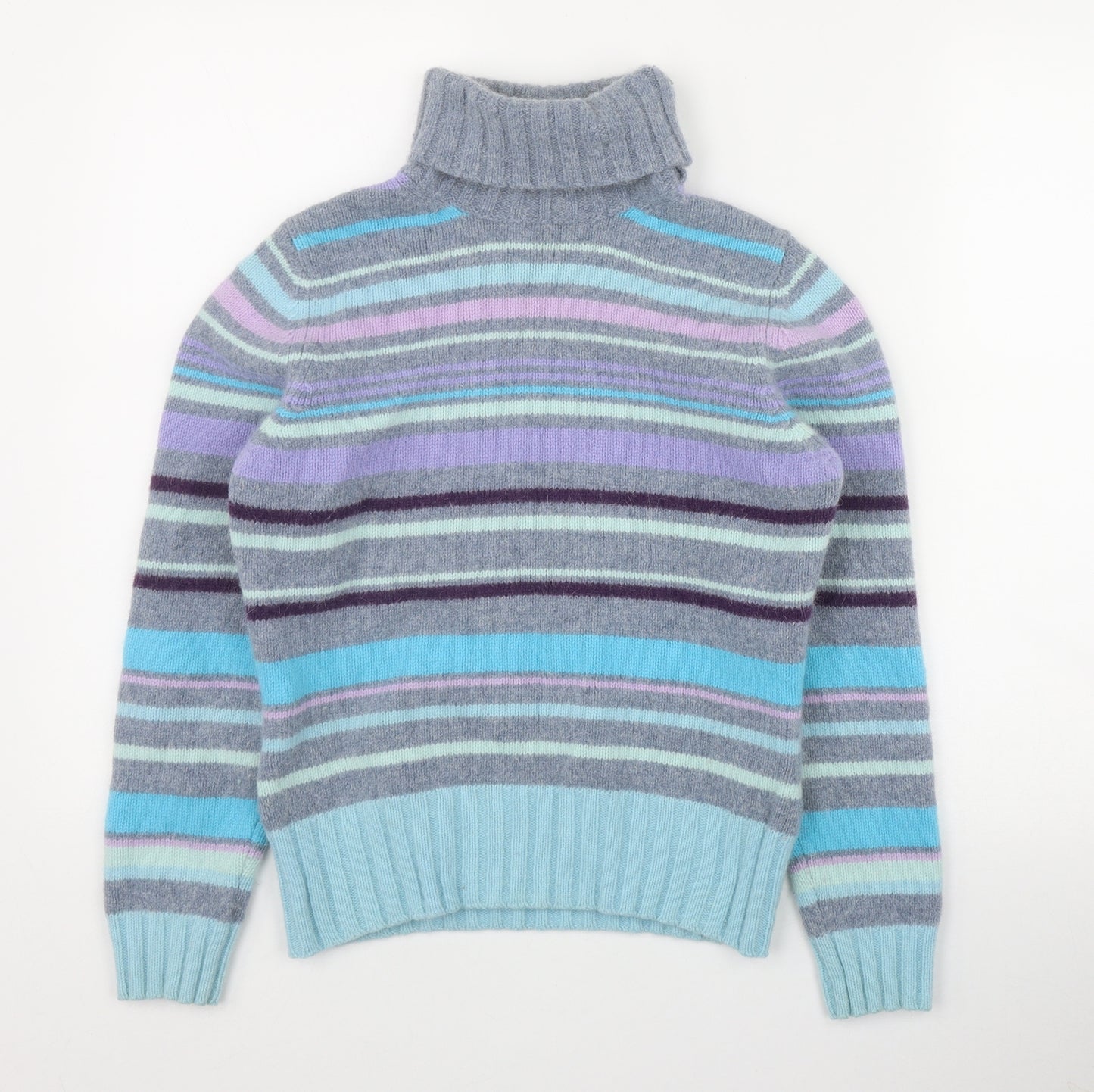 Marks and Spencer Womens Grey Roll Neck Striped Wool Pullover Jumper Size 12