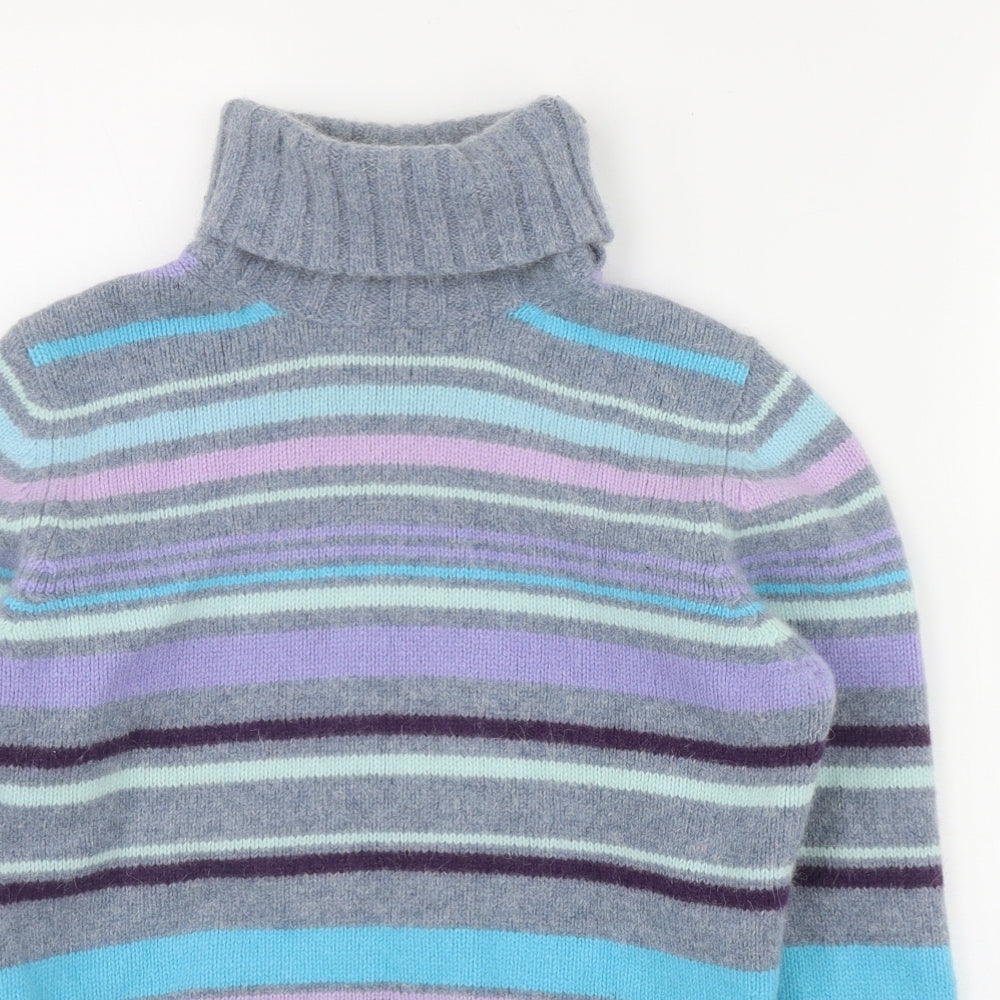 Marks and Spencer Womens Grey Roll Neck Striped Wool Pullover Jumper Size 12