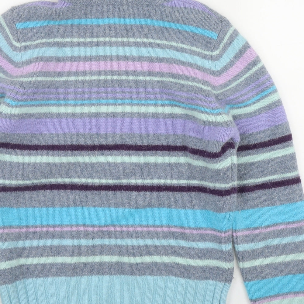 Marks and Spencer Womens Grey Roll Neck Striped Wool Pullover Jumper Size 12