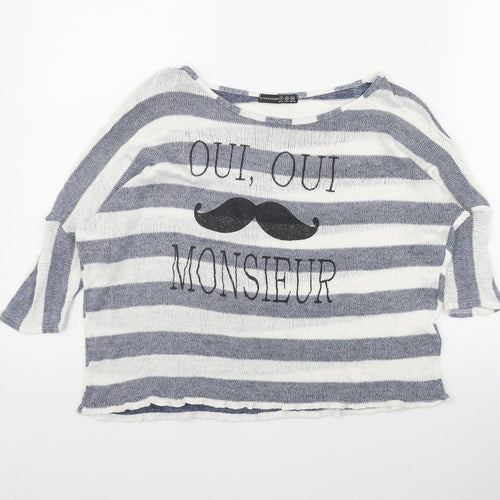 Atmosphere Womens Blue Round Neck Striped Polyester Pullover Jumper Size 8