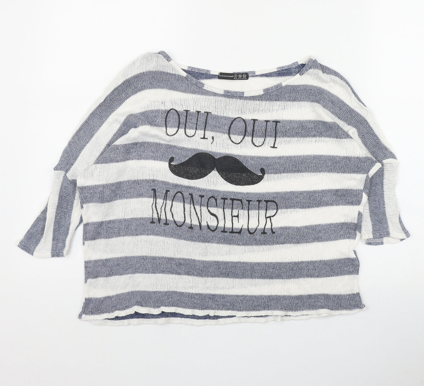 Atmosphere Womens Blue Round Neck Striped Polyester Pullover Jumper Size 8