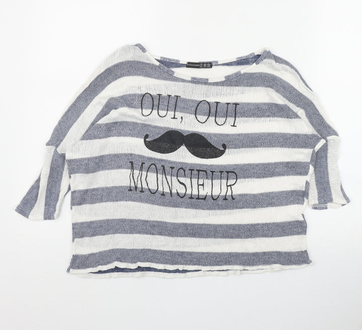 Atmosphere Womens Blue Round Neck Striped Polyester Pullover Jumper Size 8