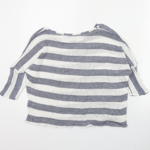 Atmosphere Womens Blue Round Neck Striped Polyester Pullover Jumper Size 8