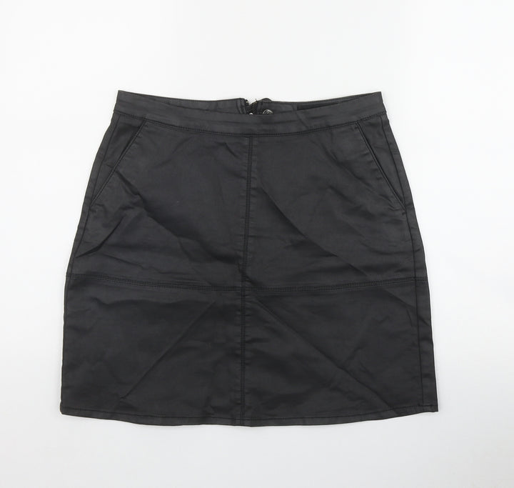 NEXT Womens Black Cotton A-Line Skirt Size 10 Zip