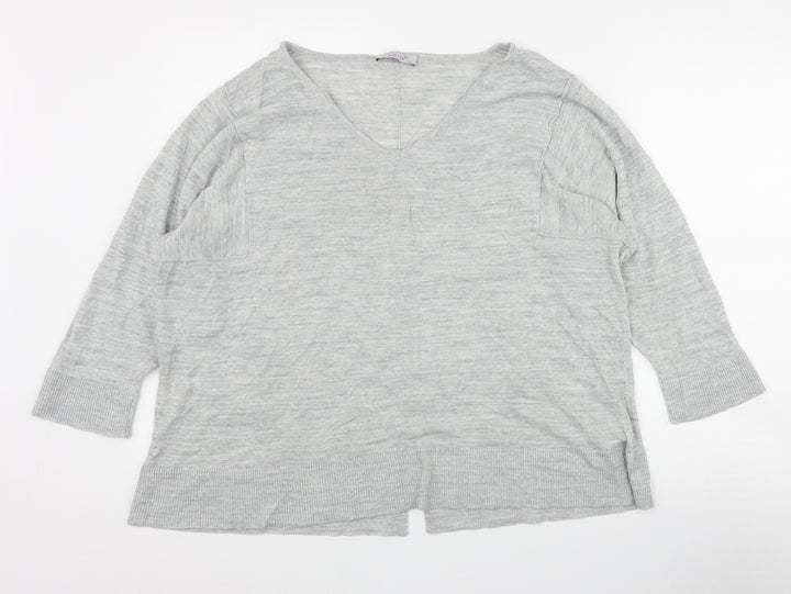 Per Una Womens Grey V-Neck  Acrylic Pullover Jumper Size 20